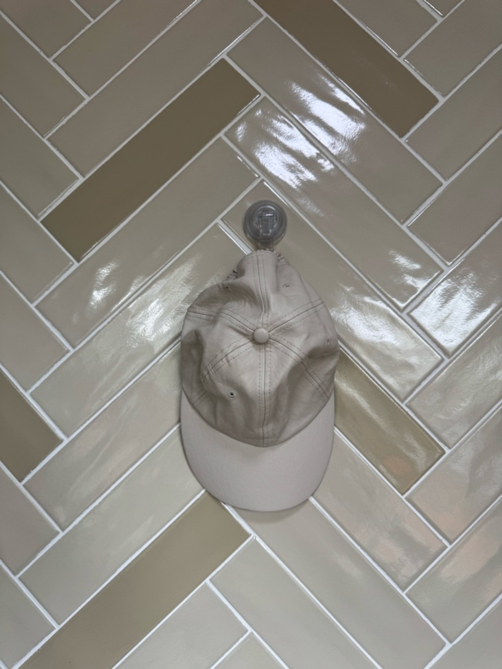 Beige faux-leather Baseball Cap